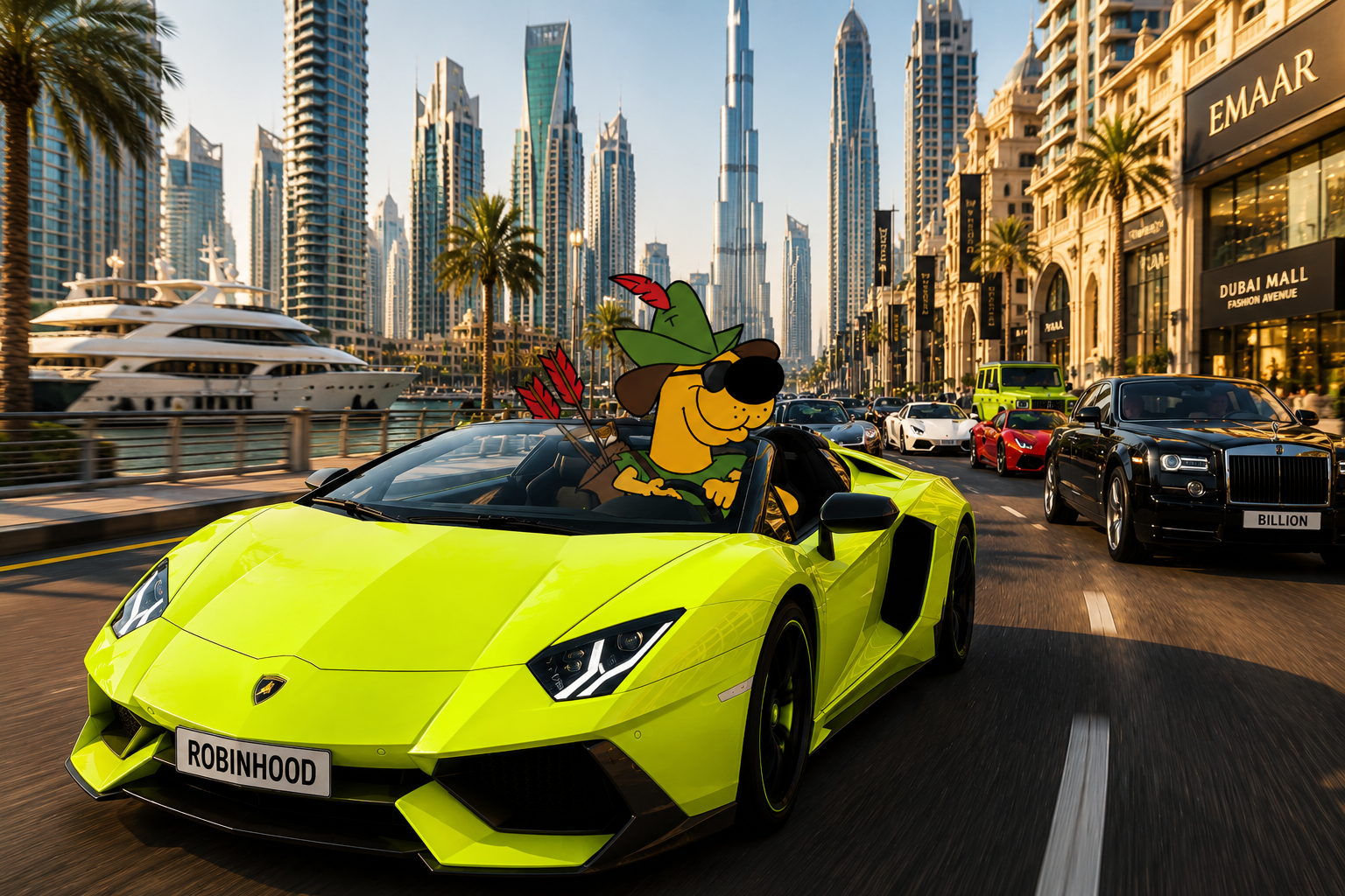 Robin Hoodnik driving lime sports car meme